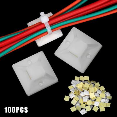 White Self Adhesive 100PCS Zip Tie Mount Wire Wall Holder 2cm X 2cm Fixing Seat Clamps Cable Tie Base