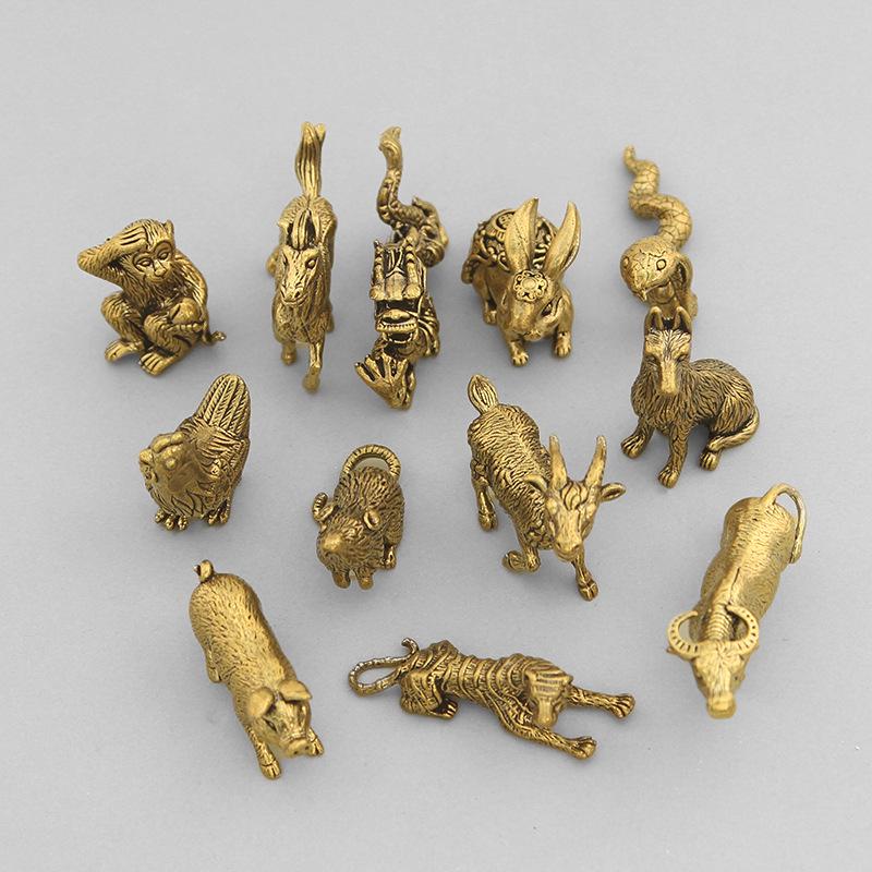 Solid Brass 3D Zodiac Animal Ornaments - Set of 12 for Home or Office Decor