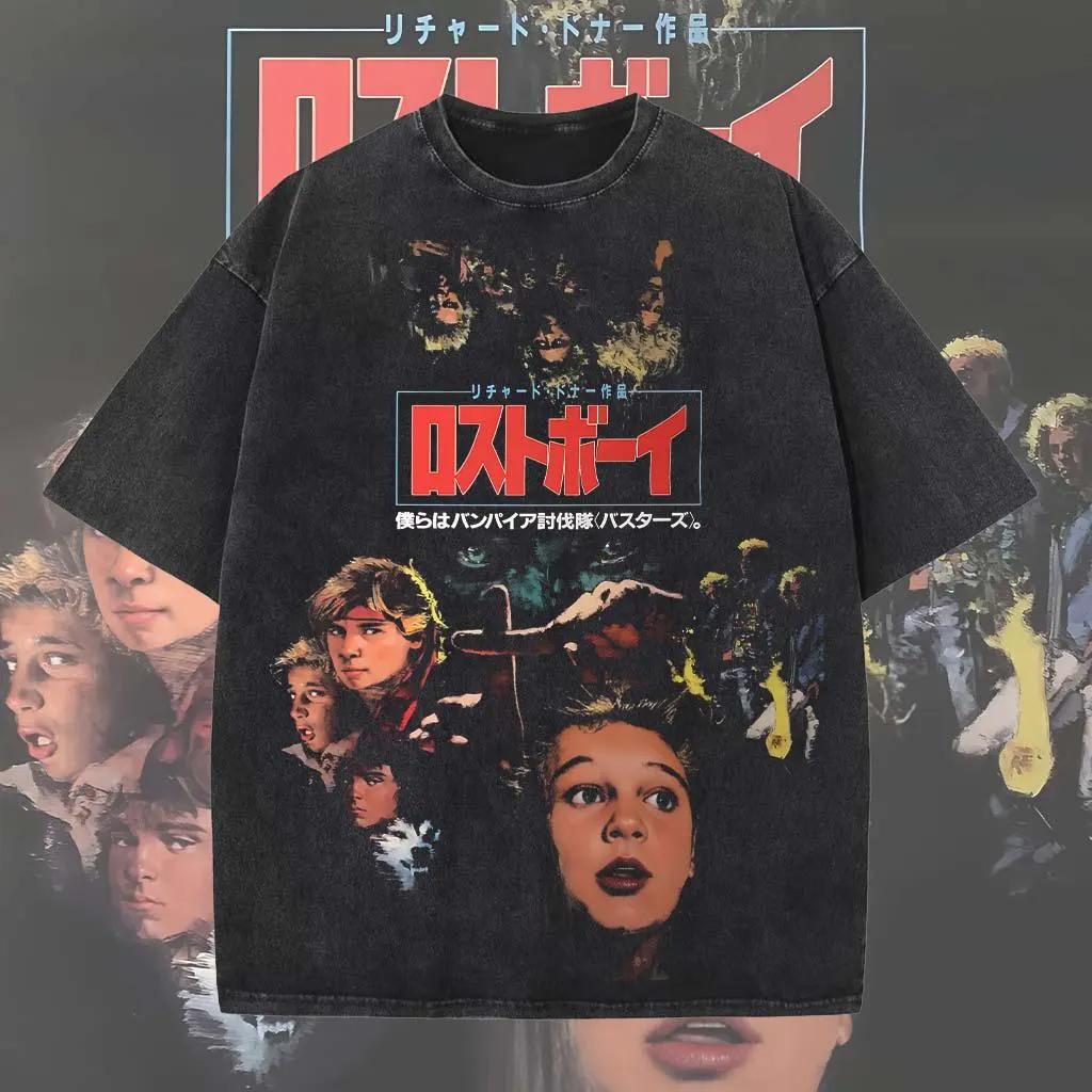 2026 Hot Sale Acid Washed Oversized T-shirt The Lost Boys Washed Graphic T-shirt Men Women Street Hip Hop Fashion Cotton Female Male Clothing