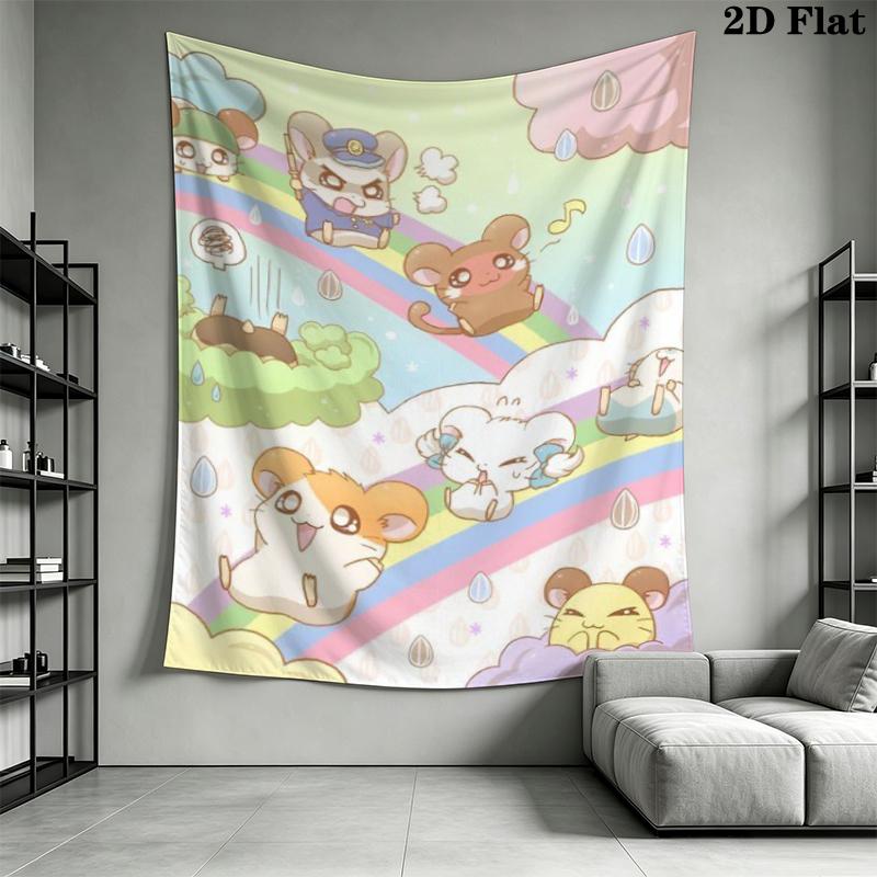 Hamtaro Wall Tapestry Aesthetic Wall Hanging Printed Fabric Blanket Decorative Tapestries for Bedroom Living Room Home Decor