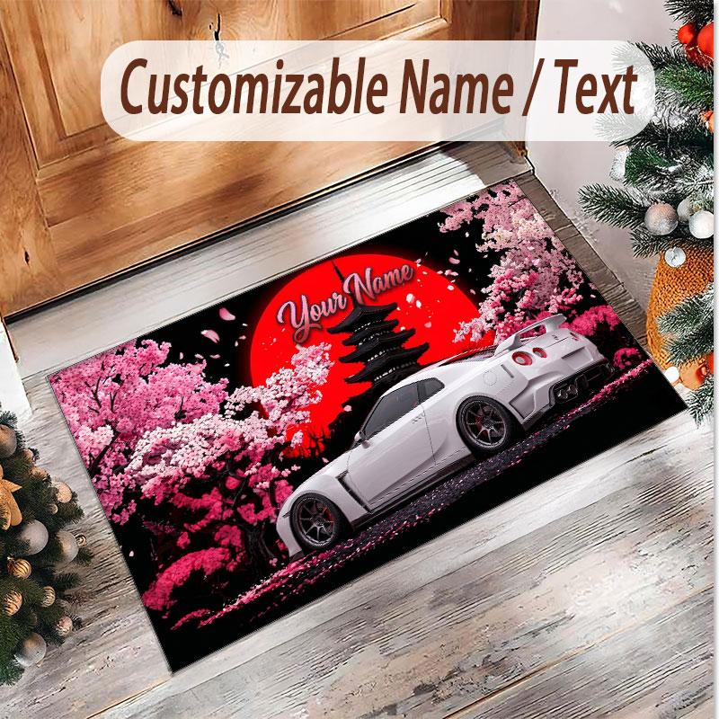 Auto-Rennsport-Thema Weicher Kristall-Samt Teppich Benutzerdefinierter Name & Text Druck Rutschfester Boden Teppich für Schlafzimmer Wohnzimmer