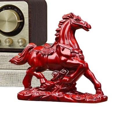 Chinesische Rote Holzpferd Figur Ornament 2026 Pferdejahr Reichtum Erfolg Dekoration Tierstatue aus Holz Bücherregal Schreibtisch Dekoration