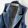 Women Denim Vest Spring Autumn Suit Collar Pocket Sleeveless Slim Jacket Coat Tops Outerwear