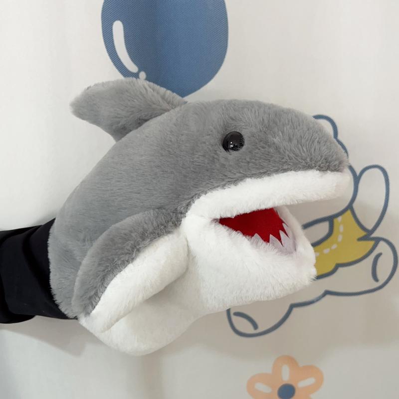 16cm Soft Cute Shark Hand Puppet Plush Toy Artificial Shark Plush Toy Interactive Stuffed Animal Gift for Boys Girls Room Decor