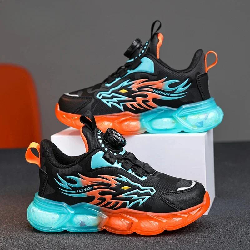 Fashion New Anti-skid Leather Kids Sneakers for Boys Running  Walking Lightweight Casual Shoes With Fashion Dragon Pattern Size 29-39