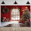 1 Piece Winter Christmas Scene Backdrop with Snowy Windows and Christmas Tree  Extra Large Outdoor Festive Wall Decor