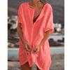 Camisa de Moda Europea y Americana para Mujer Multicolor, Multitalla de Longitud Media Holgada de Color Sólido Manga Corta