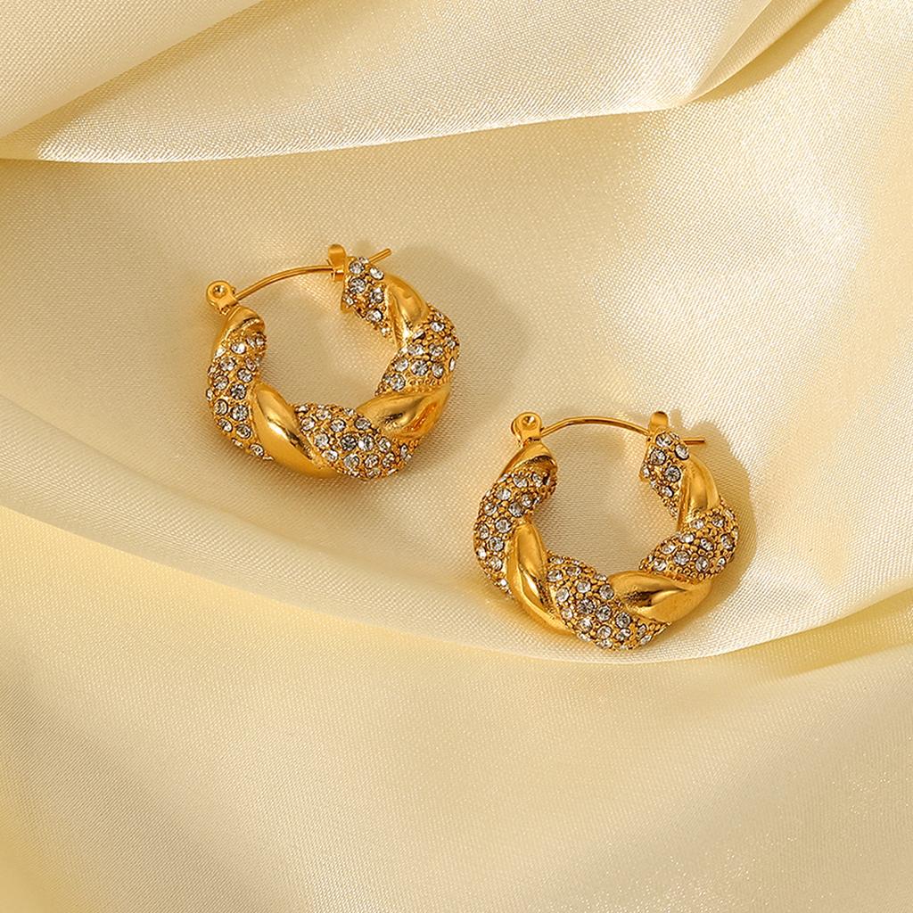 New Fashion Ins Twisted Stainless Steel 18K Gold Plated Stud Earrings Double CC Shape Smooth Hoop Earrings