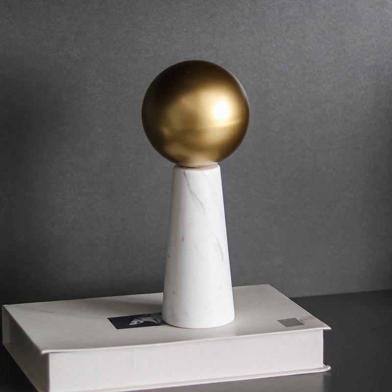 Golden Ball Marble Statue Geometric Cone Metal Spherical Ornaments Natural Marble Metal Figurine Home Decoration Accessories