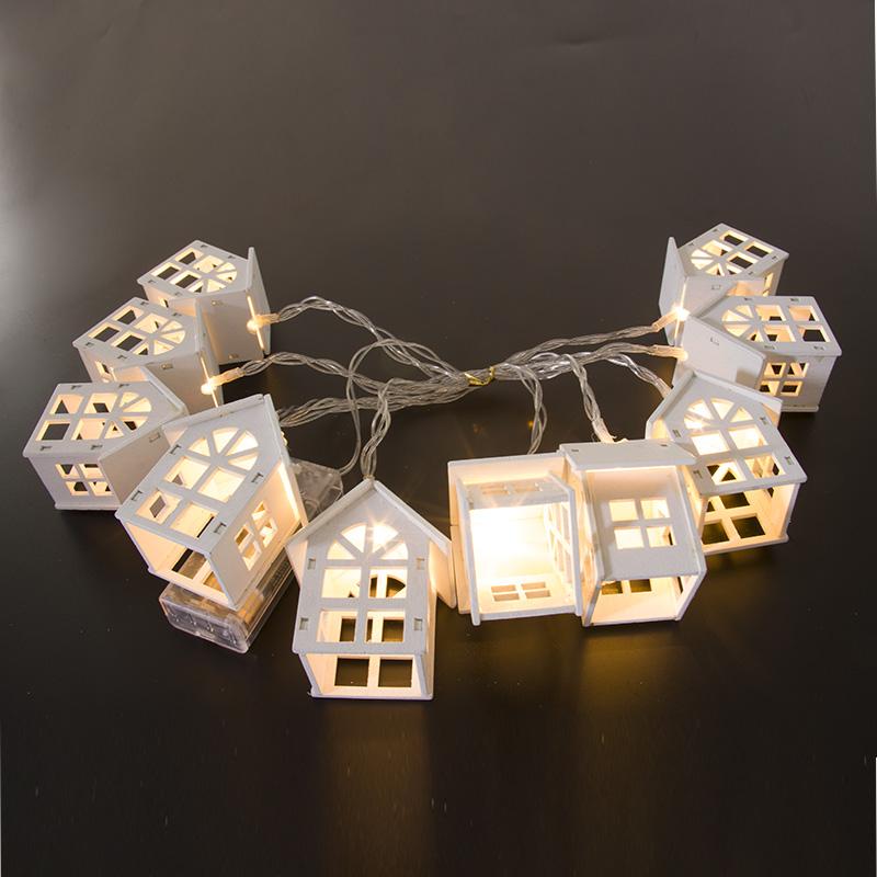 Cute Christmas Wooden House Shaped String Lights Wood House LED Fairy Lamp Xmas Tree Hanging Lights for Christmas Home Noel 2024