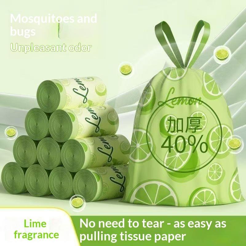 Disposable Lemon Scent Trash Bags Thickened Drawstring 10-100 Sheets Easy Tie Garbage Bags for Household Kitchen Office