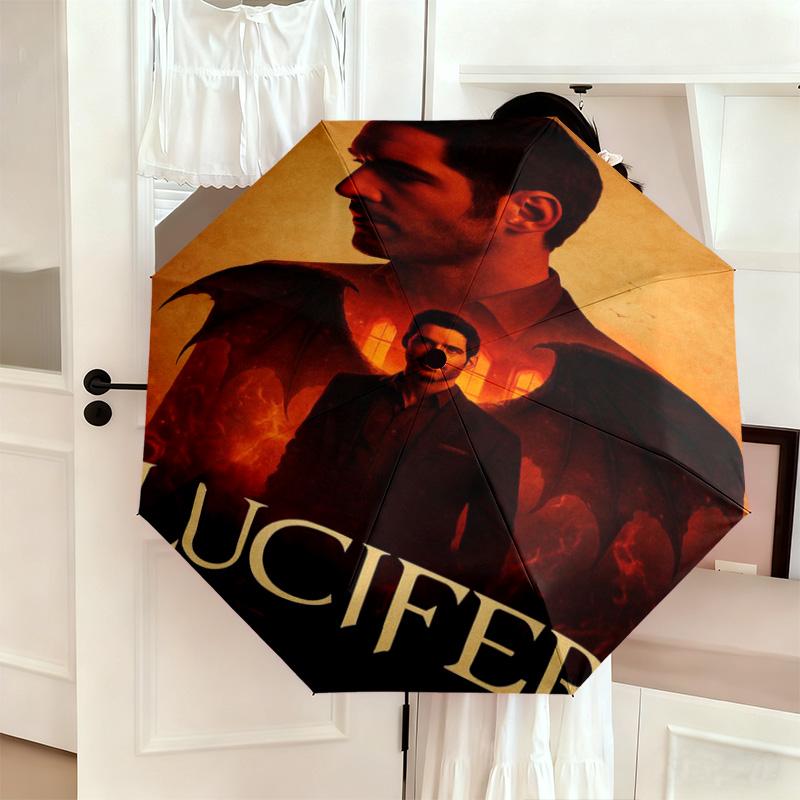 Lucifer Supernatural Drama Poster Automatic Umbrella Suitable Travel Portable Umbrella Outdoor Sun Shading Umbrella Gift Daily Essentials