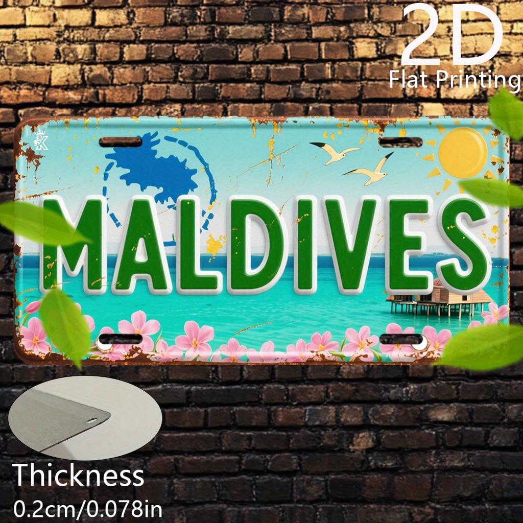 Tropical Maldives License Plate - Retro Travel Poster Design with Turquoise Lettering - Lightweight Aluminum Plaque () - Beach H
