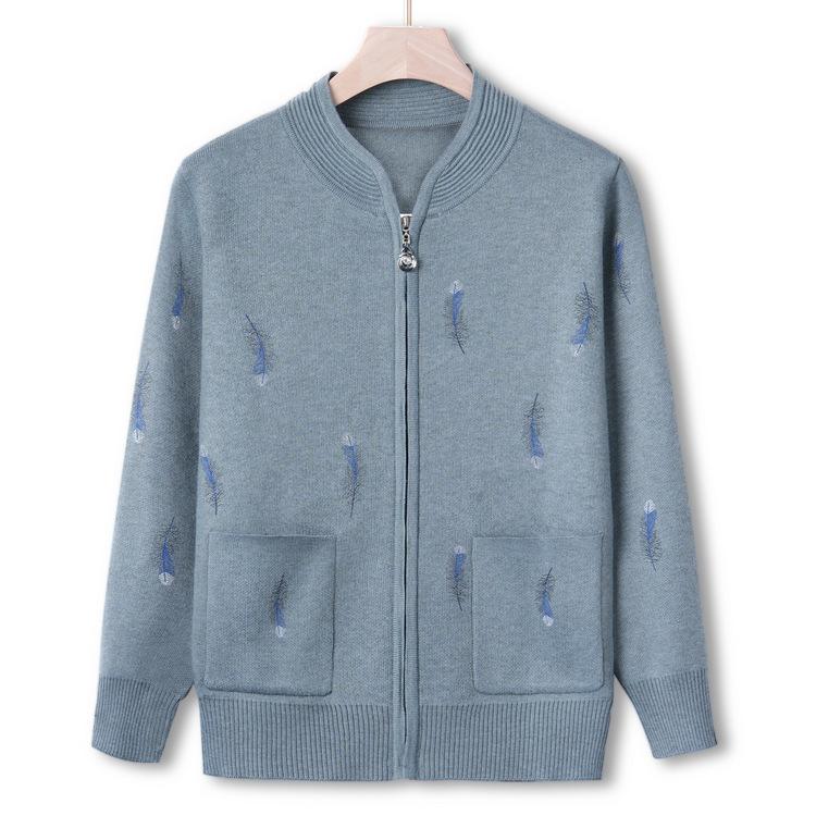 Grandma's Autumn New Knitted Sweater Jacket Middle-aged and Elderly Women's Zipper Top 60 Years Old 70 Mother's Autumn Sweater