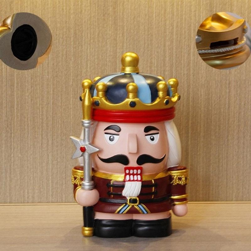 62KD Decorative Nutcrackers Figure Coin Banks Resins Christmas Figurine for Saving and Seasonal Cheer