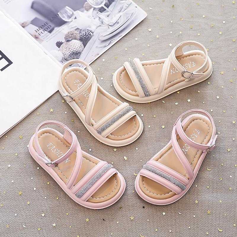 Flickor Strandskor Öppna Tår Halkfria Barnsandaler Kardborreband Prinsessstil 2025 Sommar Nya Barn Mode Sandaler Utomhus