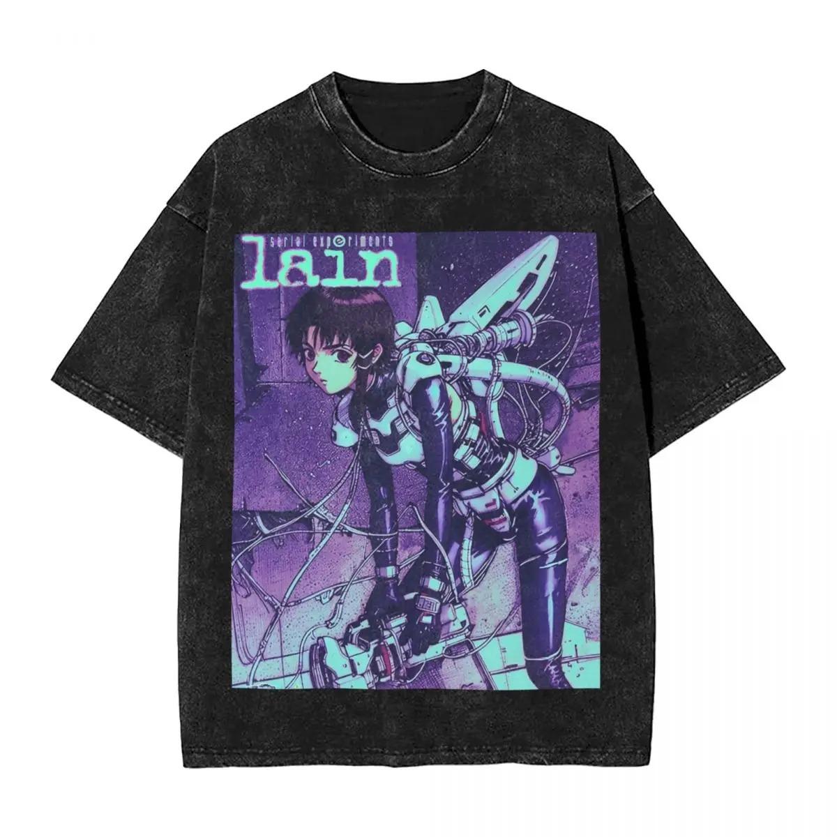 Serial Experiments Lain Cyberpunk Suit Vintage Washed Oversized Black TShirt  Cyberpunk Anime Fan Unisex Streetwear Tee S
