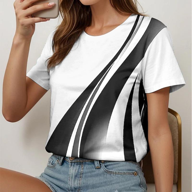 Women Summer T Shirt Retro Fashion Short Sleeve Tees Casual  Monogram Printed  Tops