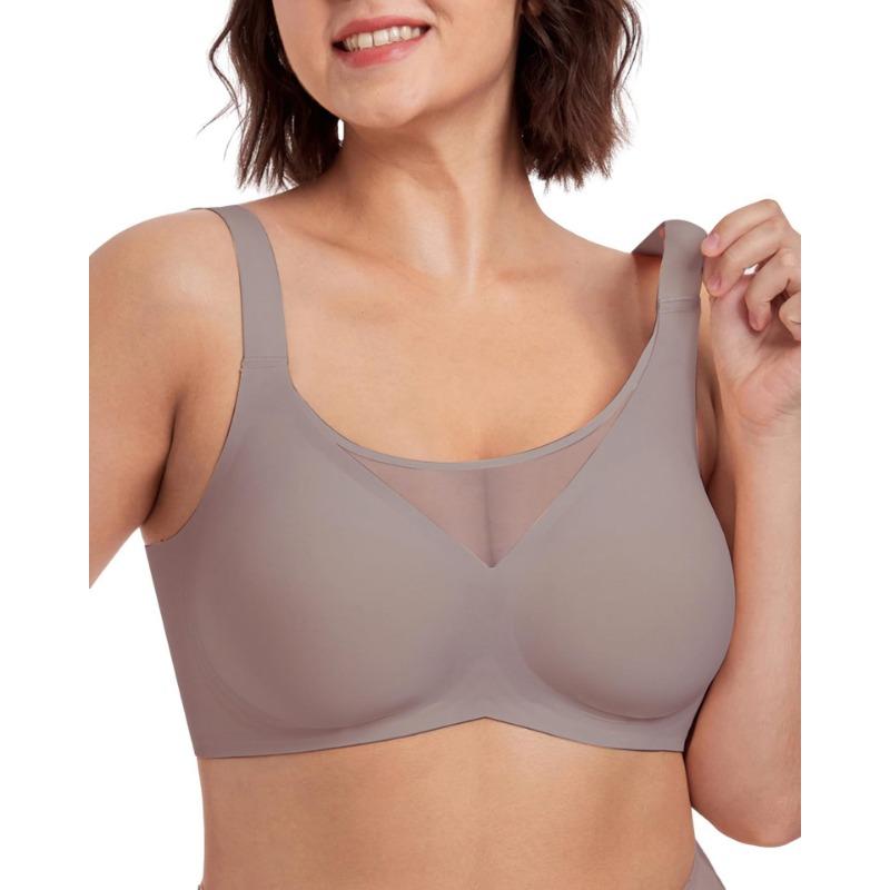 

Women s Plus Size Wireless Seamless Bra, Mesh Trim Full Coverage Comfort Everyday Bra S сірий