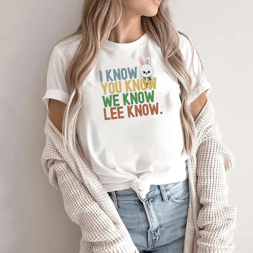 I Know You Know Lee Know Stray Kids Damen-Shirt mit Rundhalsausschnitt, kurzärmelig, lustiges Skzoo Leebit Stray Kids Merch Kpop-Shirt