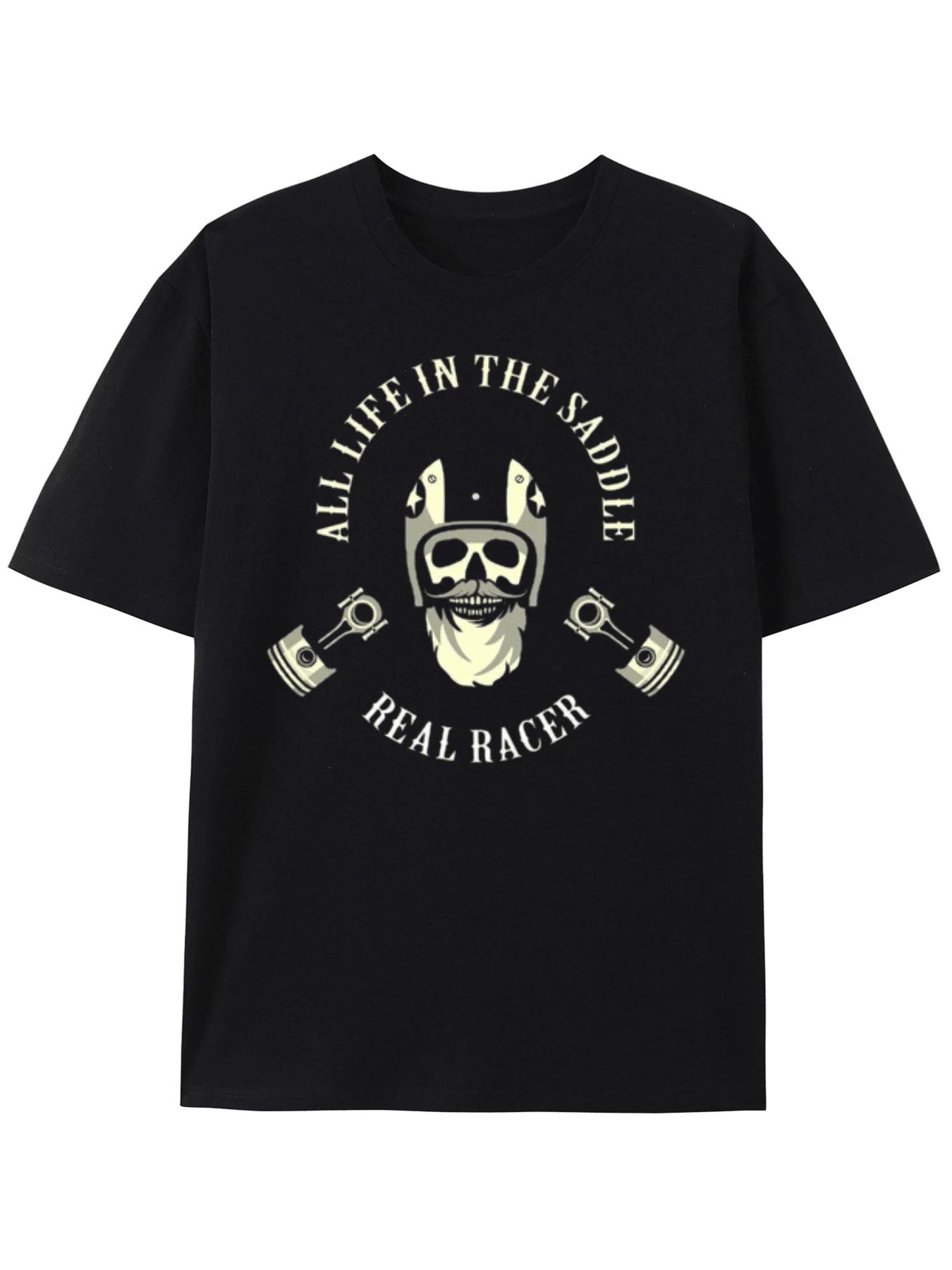 

Unisex T-Shirt Real Racer Skull Graphic Tee - All Life In The Saddle S