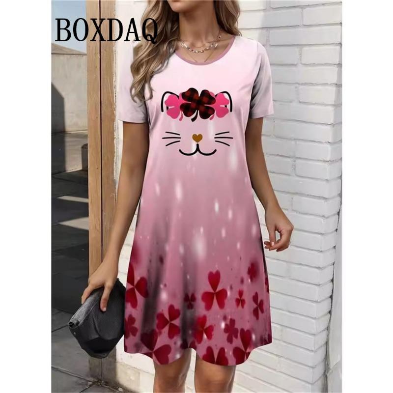 2025 New Women's Casual Dress Summer Bohemian Elegant Women's O-Neck Short Sleeve Dress Fashion Painted Printed Loose Mini Dress
