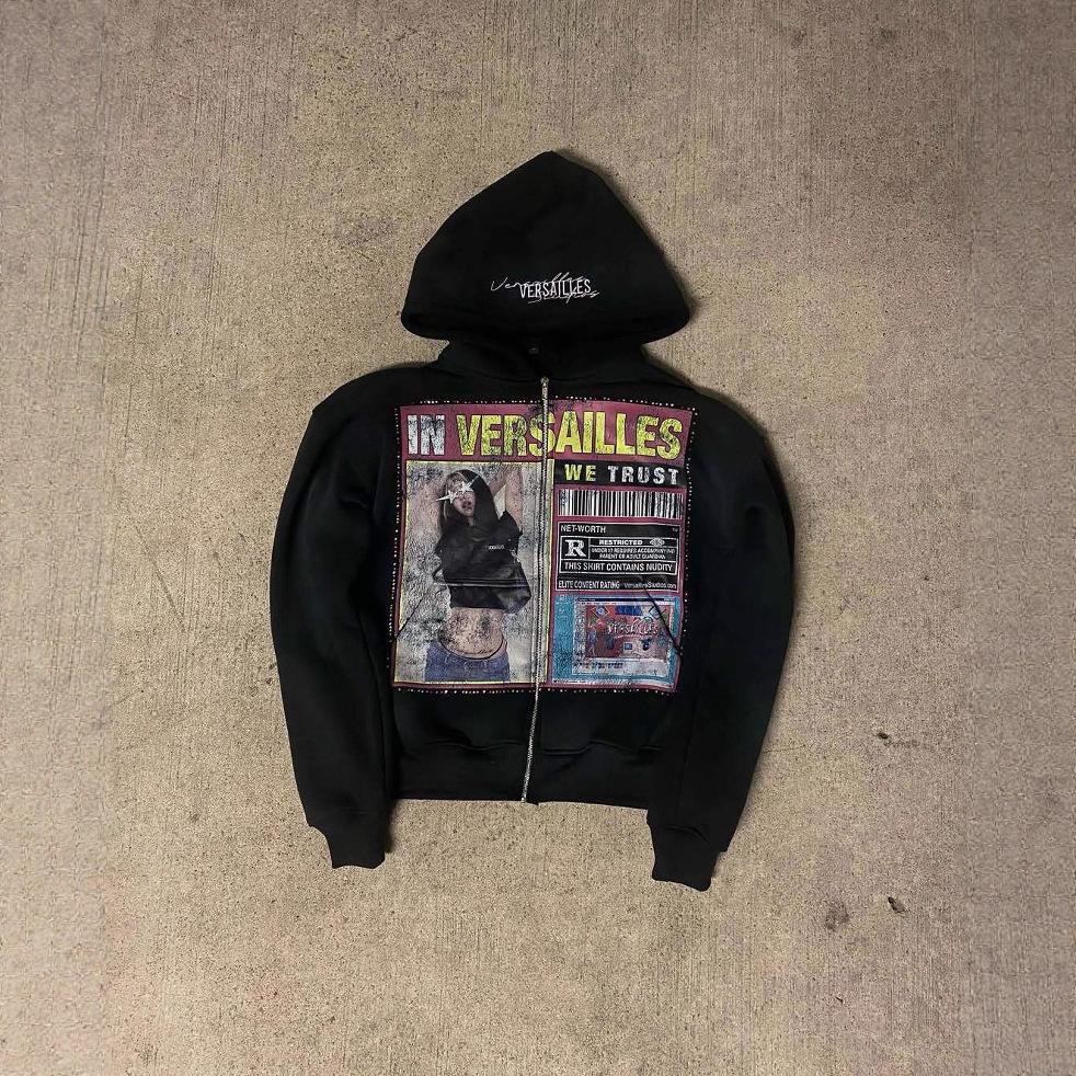Vintage printed pattern hoodie y2k goth street men's and women's sweater loose casual sports outer suit