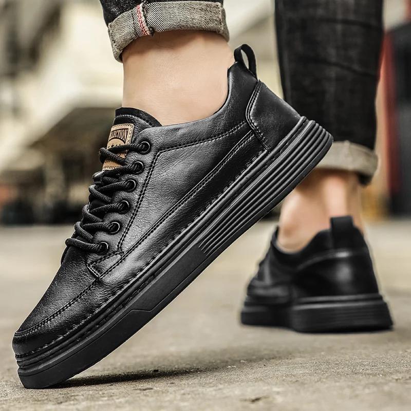 

Мужская обувь на шнуровке, модная повседневная обувь, кожаные туфли, рабочая обувь ручной работы, деловые повседневные кроссовки, мужские туфли на плоской подошве 39-44 44 чёрный