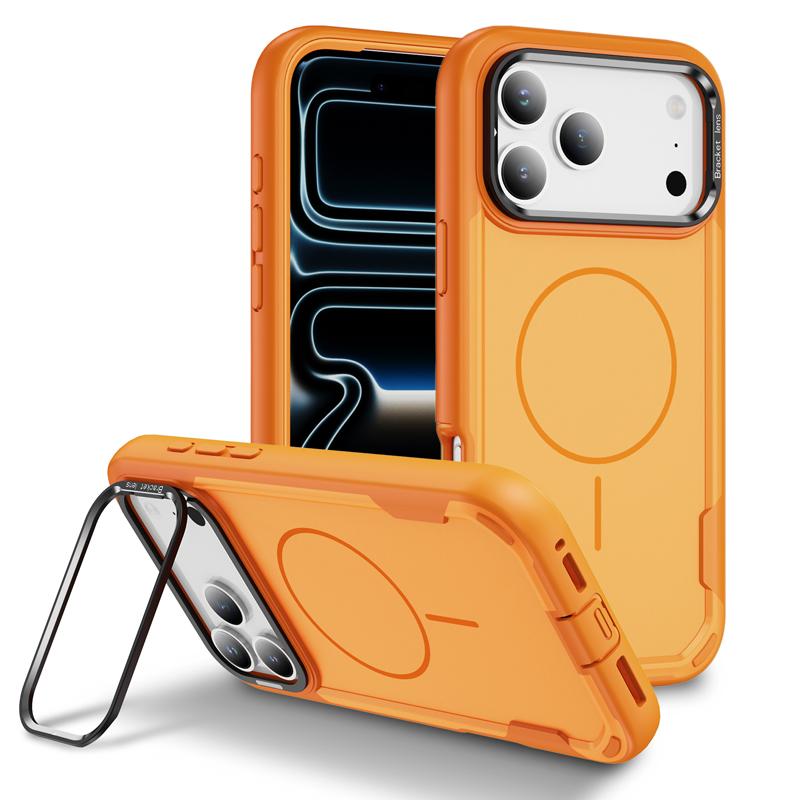 

For iPhone 17 Pro Max 17 Air Case Magnetic PC +TPU Frame Anti-knock Cover with Metal Lens Stand For iPhone17 iPhone17 Pro