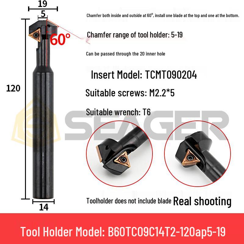 45° CNC Insertable Inner/Outer Chamfer Tool with Up/Down Back-Reaming Holder