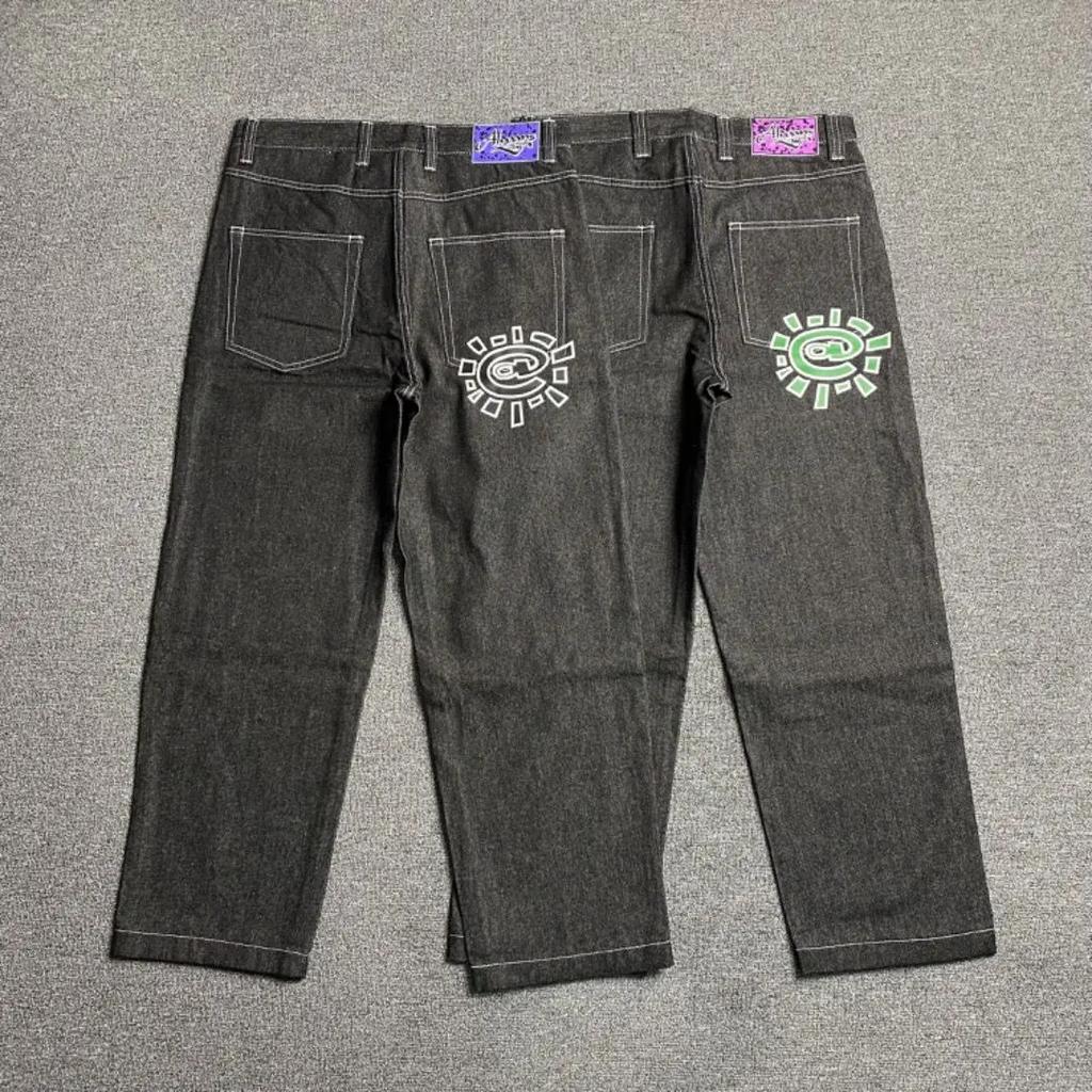 DRIPX High Quality Printed Embroidery Straight Jeans Black Pants Men Jeans Printing Trend Street Wear