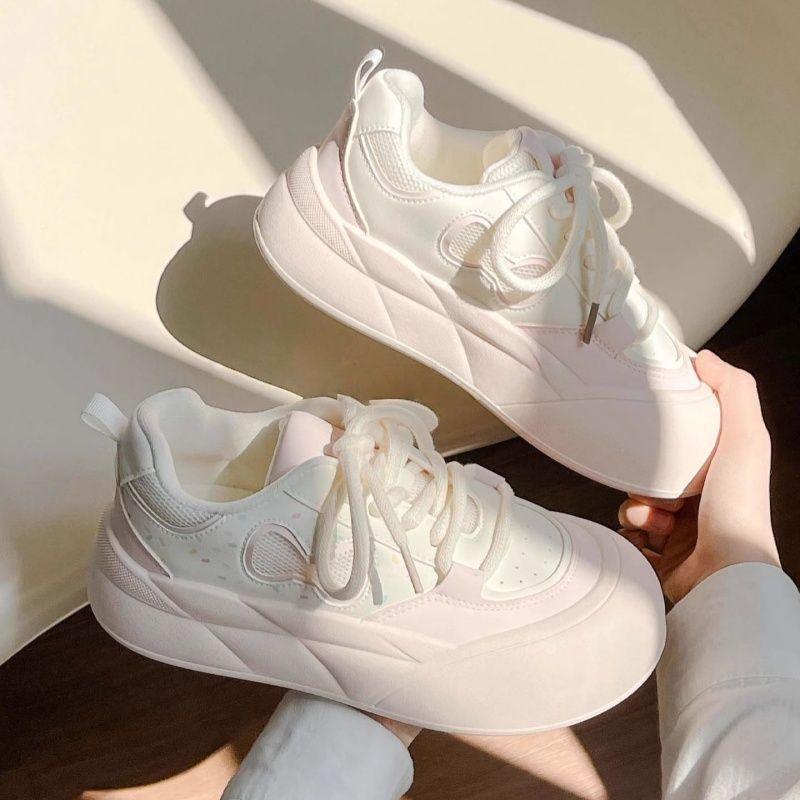 

Летние сетчатые дышащие туфли для хлеба женские новые на платформе белые туфли оригинальная ниша универсальные спортивные кеды 40 розовый