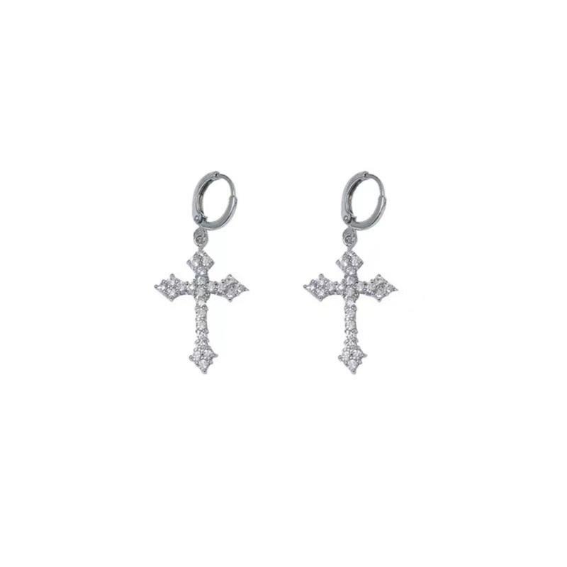 

Elegant Crucifix Charm Ear Clips for Modern Women Rhinestones Zircon Crossed Earrings Handmade Daily Wear Accessories 1