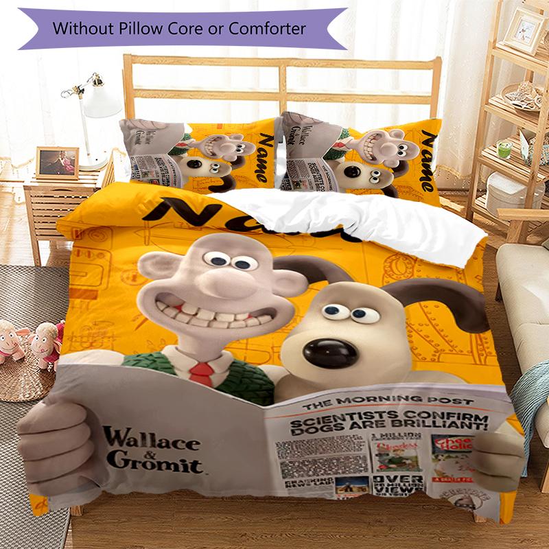 3pcs Custom Name Wallace and Gromit Bedding Set Duvet Cover Closure Includes 1 Duvet Cover & 2 Pillowcases for All Seasons Bedroom Decor
