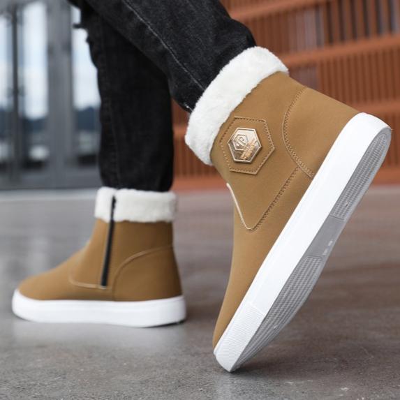 Winter Snow Boots Men Casual Slip On Ankle Boots Warm Fur Comfortable Sneakers Non-slip Flat Botas Men Shoes