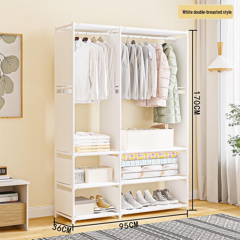 Thickened Floor-Standing Coat Rack with Multifunctional Storage and Dustproof Cover for Bedroom or Supermarket Use