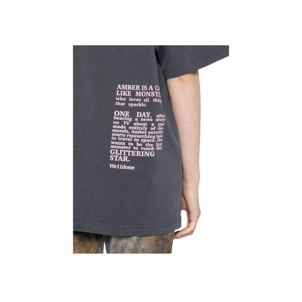 We11done Letter Print Round Neck Short Sleeve T-Shirt Unisex Tops Charcoal WD-TT2-24-761-U-CH