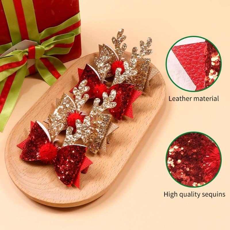 Sparkling Hair Clip with Sequins Cute Bowknot Deer Horn Hairpin for Girls Perfect Festive Headwear Christmas Present