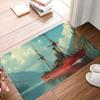 1PC Nautical Ssilboat Voyage Kitchen Rug Non-Slip Door Mat Pop Design Bathroom Rug Bath Mat Carpet for Home Sink Laundry Decor