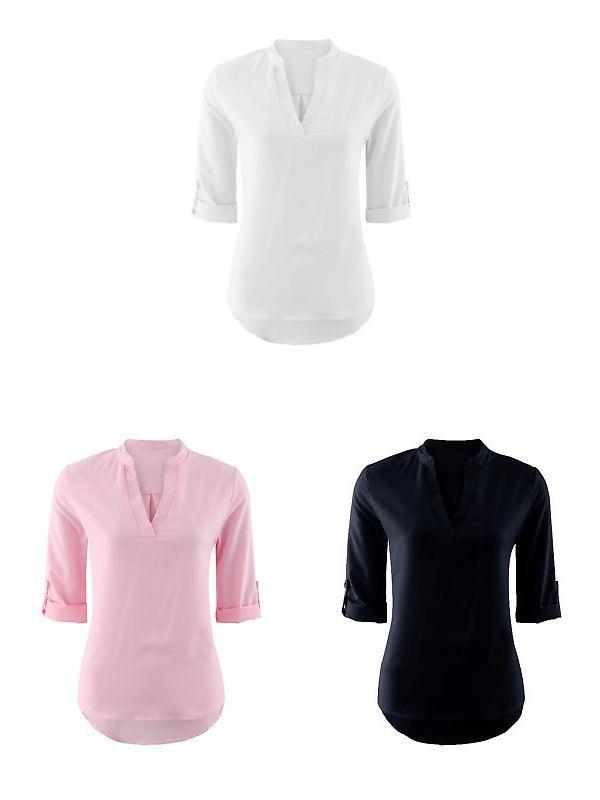 Camicia Casual da Donna in Poliestere con Scollo a V e Bottoni Frontali per Ufficio e Primavera