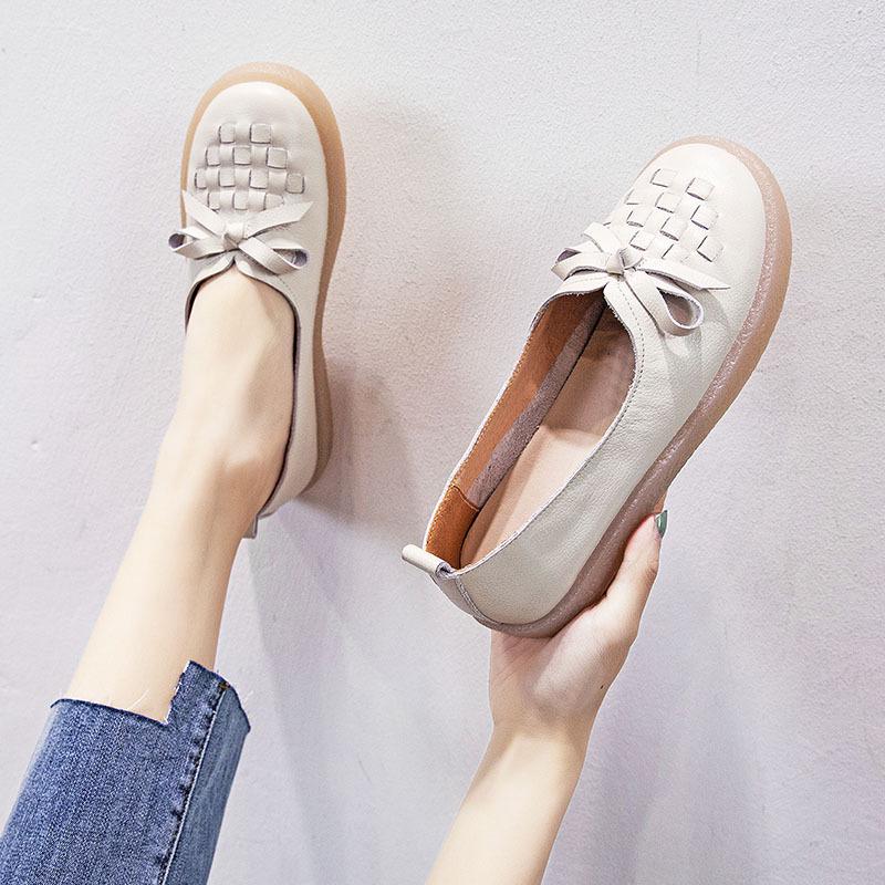 Women's White Cowhide Leather Casual Shoes - Spring/Summer 2025, Soft Jelly Sole, Flat Design