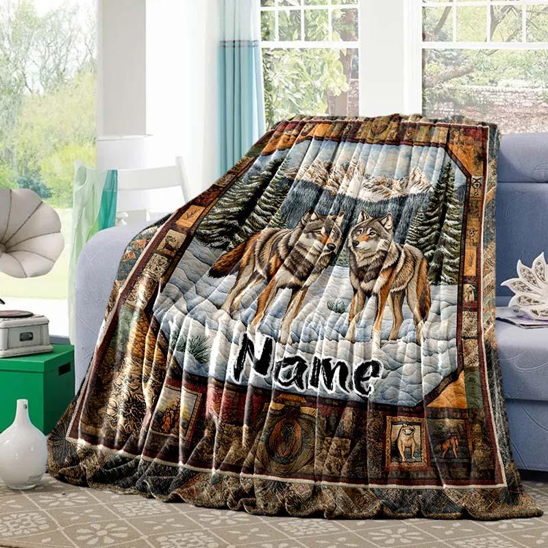 Wolf Feather Customize Your Name Blanket Used For Chair Office Sofa Bed Camping Soft And Warm Giving Friends And Relatives Birthday Graduation Gift