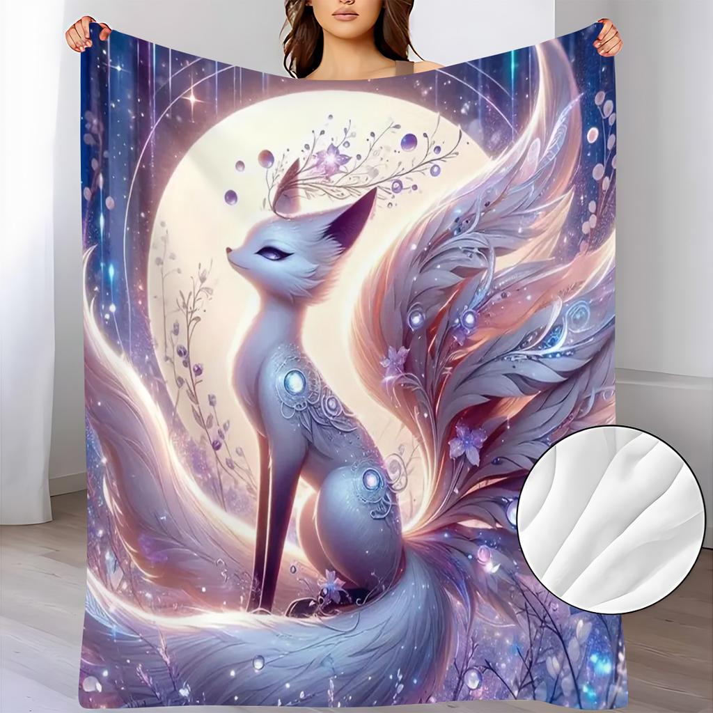 A Soft And Warm Flannel Throw Blanket Featuring a Nine-Tailed Fox Design, Perfect for Use on The Sofa, for Home Relaxation, As an Air Conditioning Bla