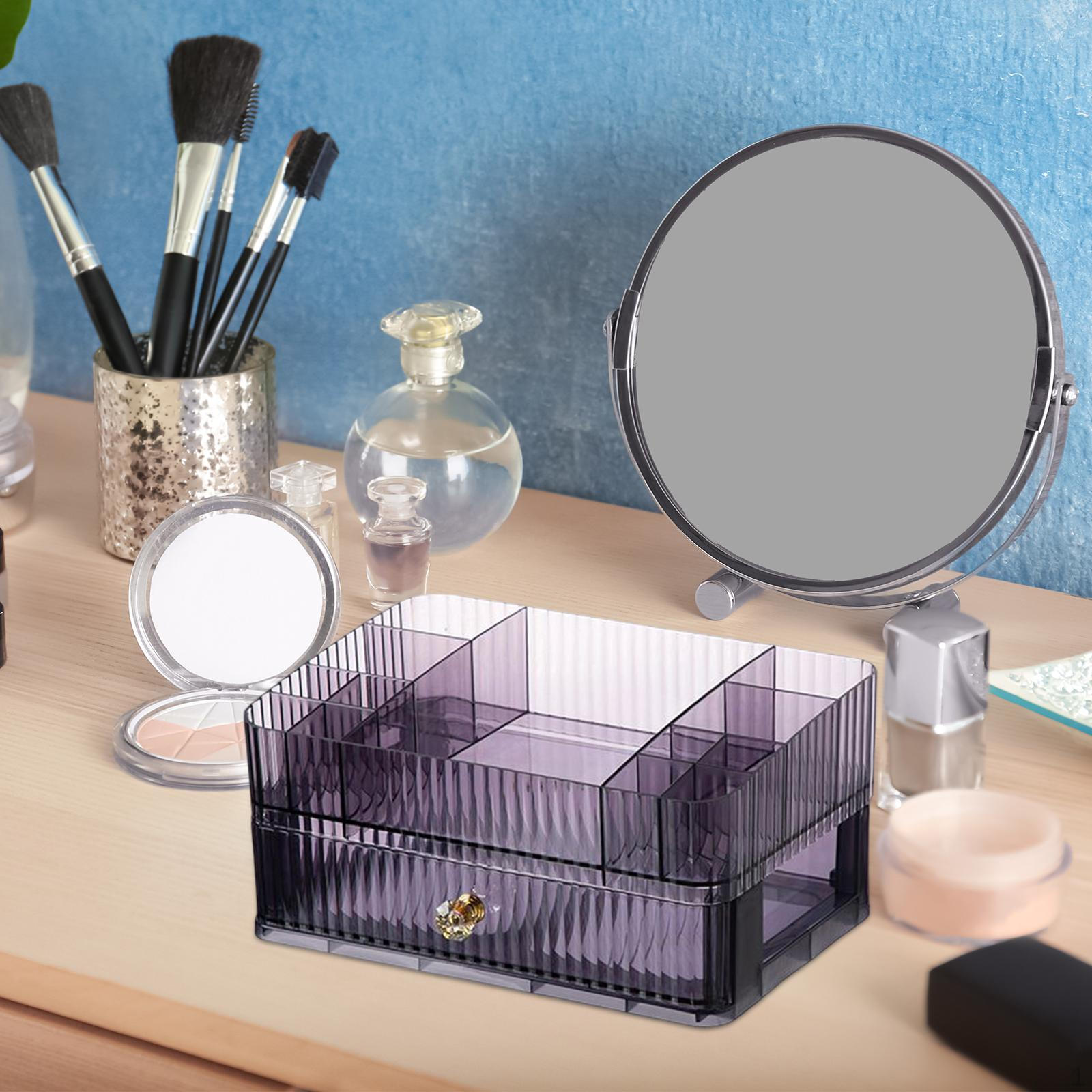 

Cosmetic Box Makeup Holder Caddy, Jewelry Container Large Capacity Portable Clear Lipstick Organizer 2 Tier Violet