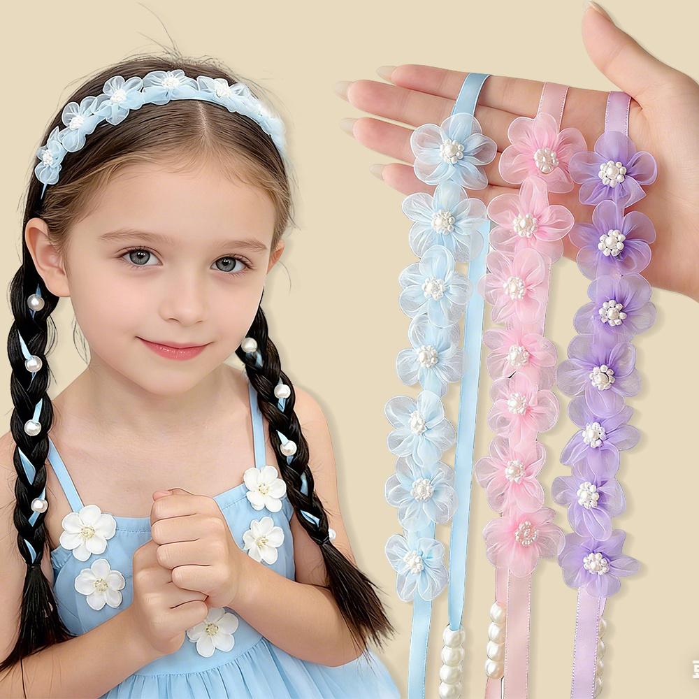 1 Stück Blume Langes Band Geflochtenes Stirnband, Modisches Bohemian Stil Mädchen Blumen Haargummi, Kinder Geflochtene Haurschnur