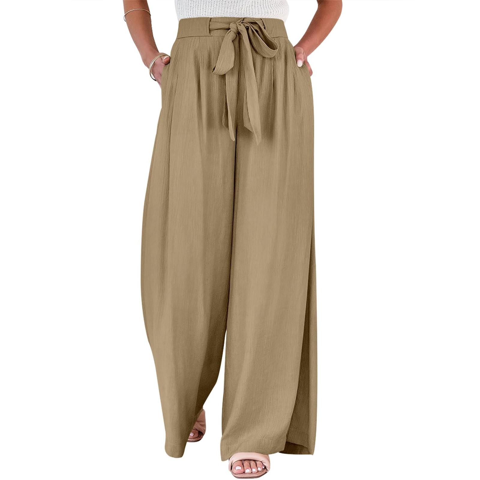 

Женские широкие брюки-палаццо с высокой талией, регулируемый завязочный узел, струящиеся брюки, повседневные свободные брюки с карманами XXL золотой
