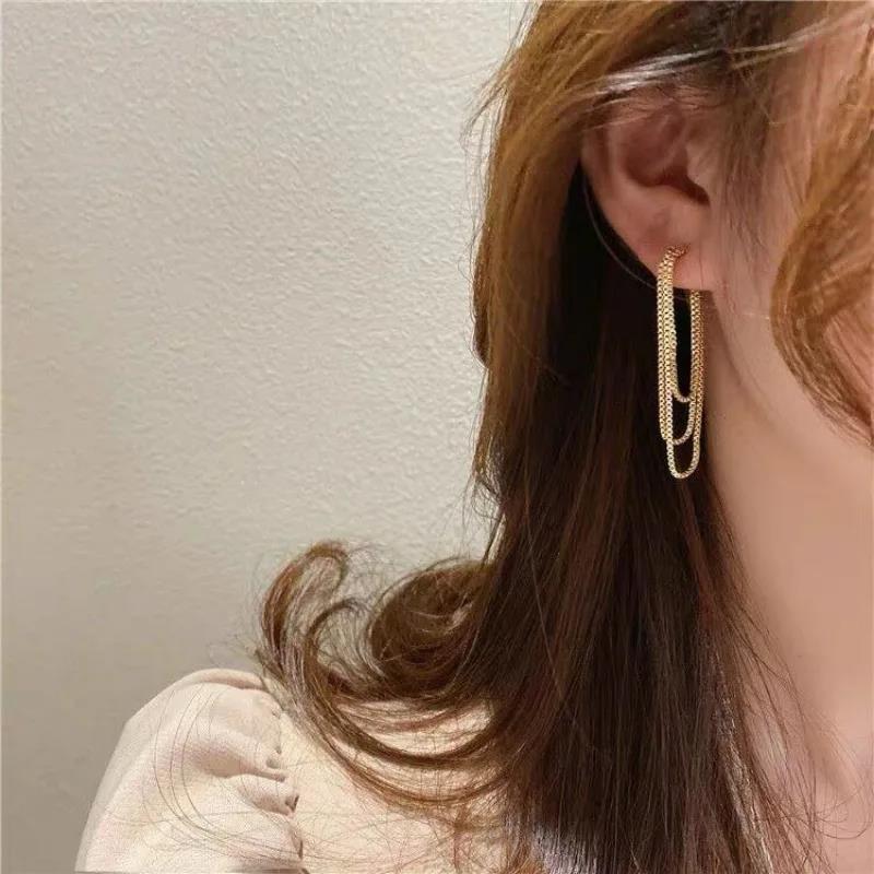 Temperament Multilayer Tassel Line Drop Dangle Earrings for Women New Trendy Stainless Steel Chain Stud Earring Wedding Jewelry