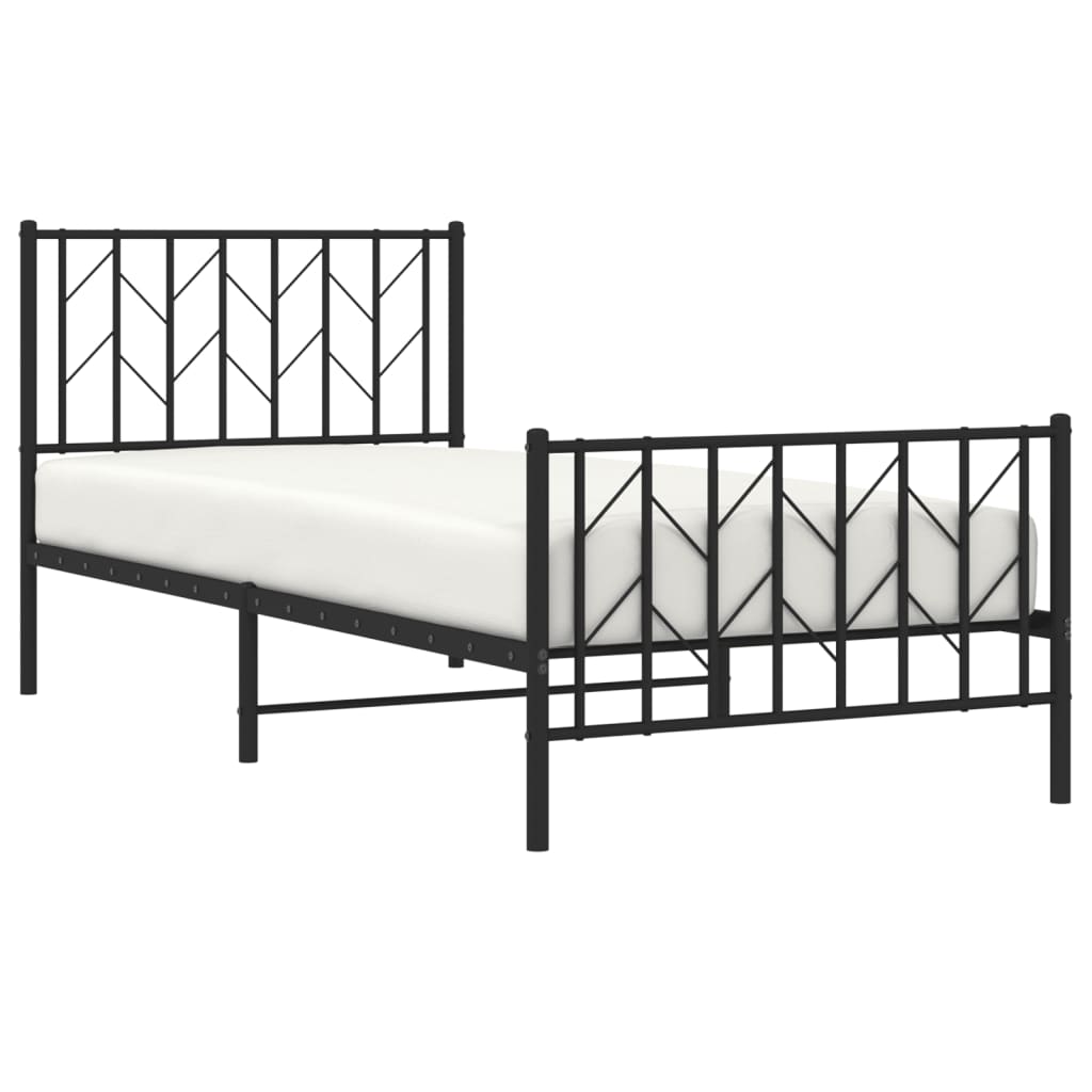 Metal Bed Frame with Headboard and Footboard Black 90x190 cm