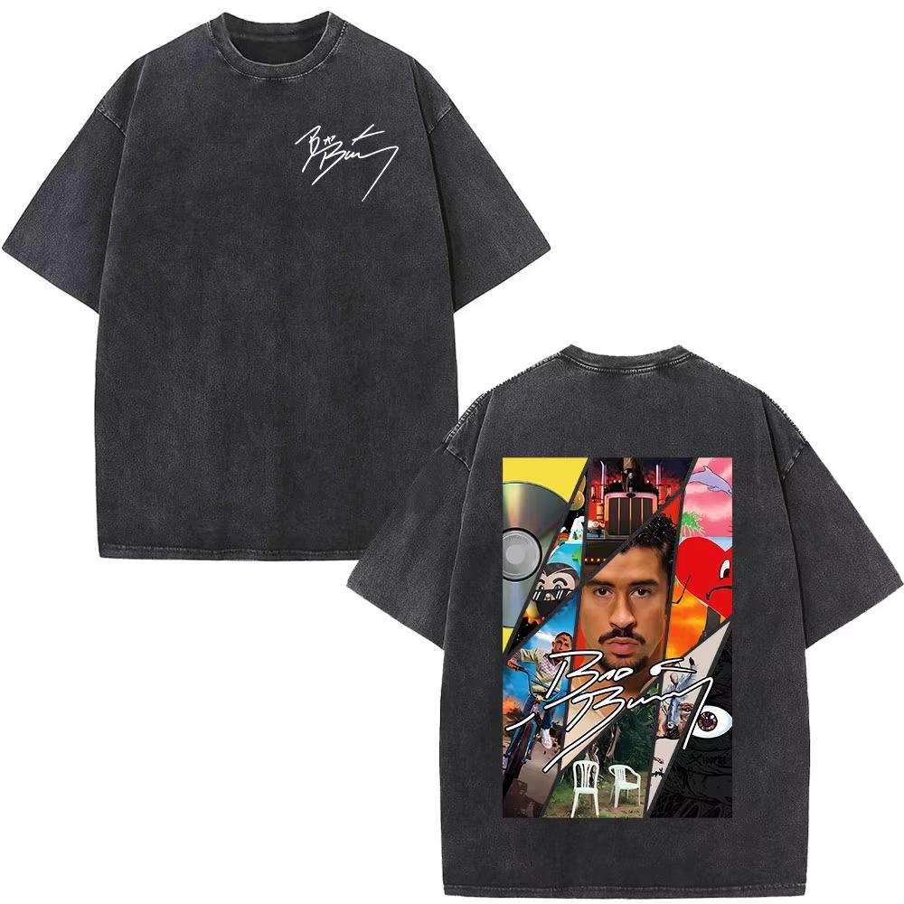Lucky starfish Top Rapper Bad Bunny Debi Tirar Mas Fotos DTMF Album Washed Vintage T-shirts Herenmode Hip Hop Korte Mouwen T-shirts Streetwear 4XL