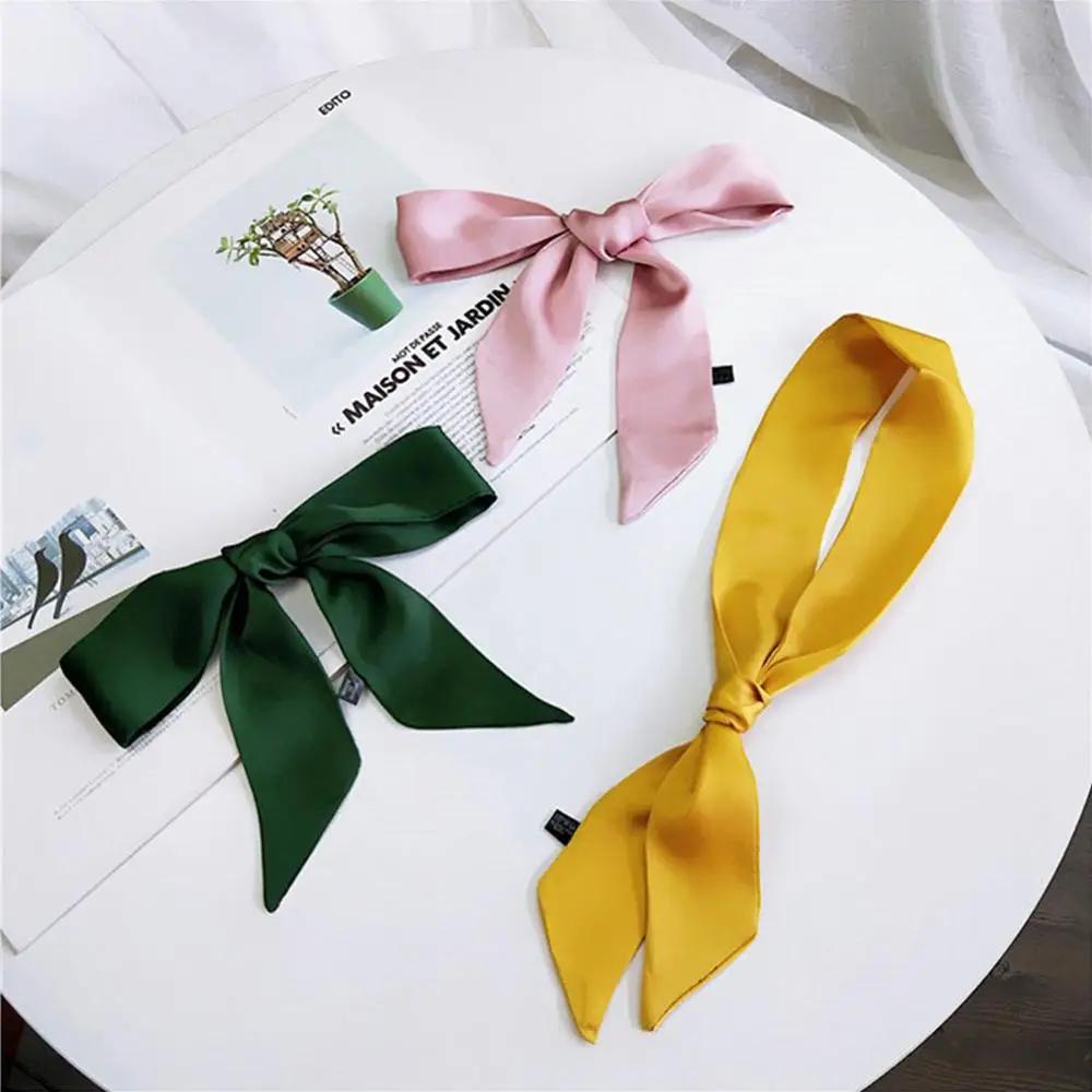 New Women Ribbon Silk Scarf Solid Beautiful Girls Hair Band Bag Handle Wraps Neckerchief  Autumn Small Neck Scarves